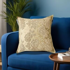 NWT Ralph Lauren Annison Deco Embroidered 20x20 Decor Pillow Gold Beige MSRP$355